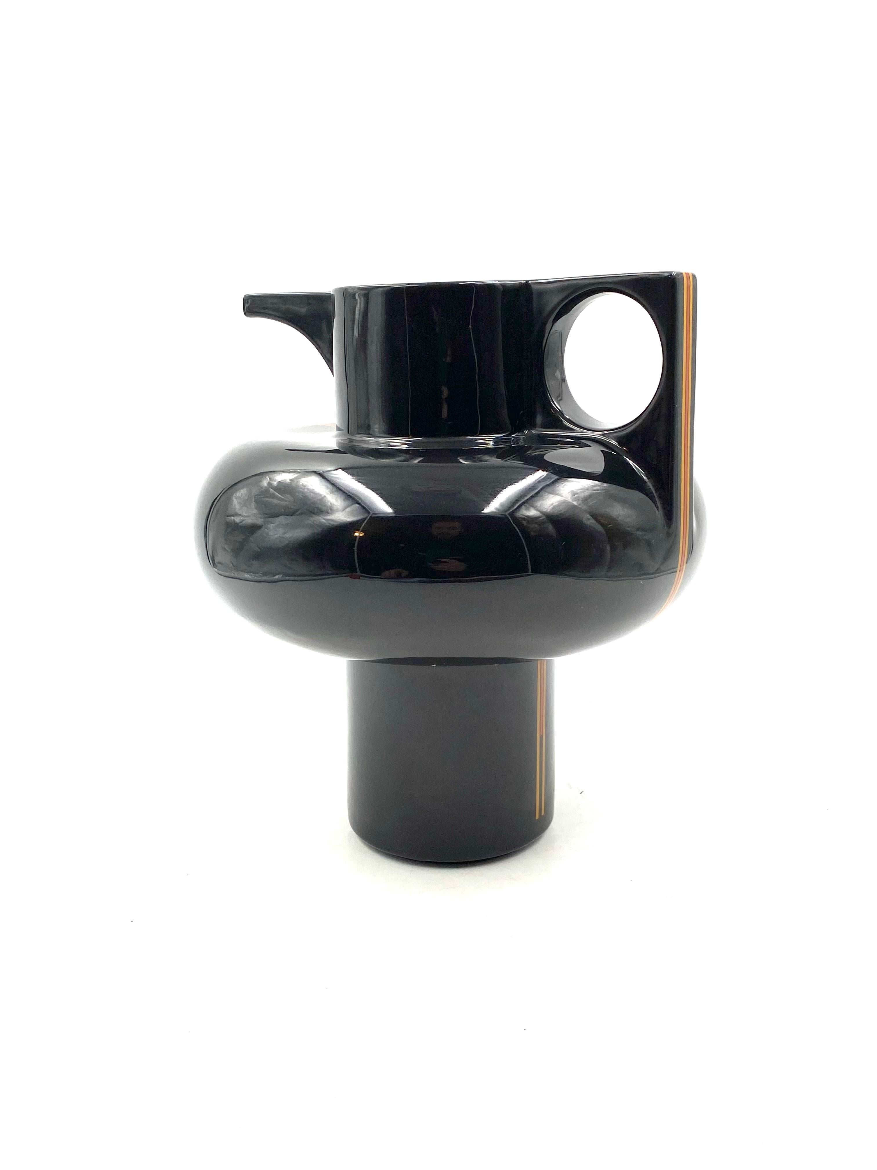 Sergio Asti, Modern black ceramic vase / pitcher, Cedit Italy 1969 For Sale 6