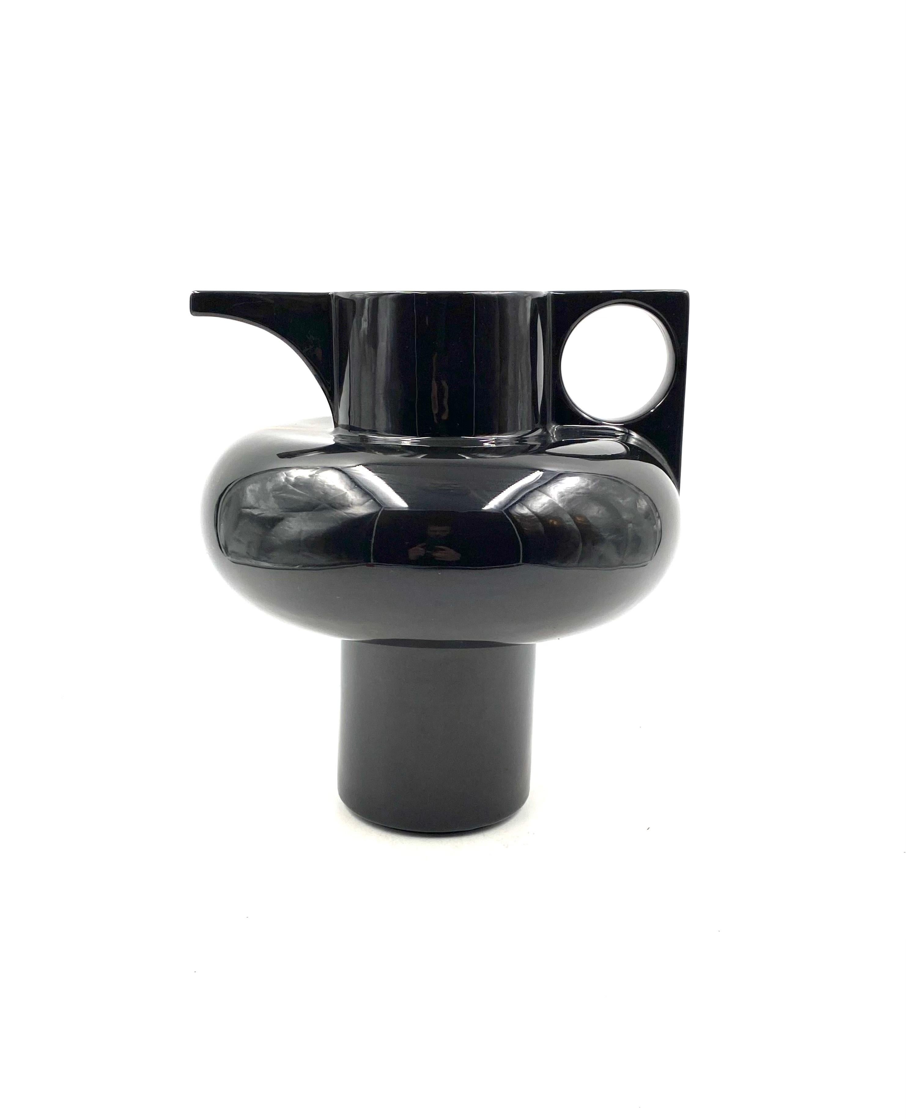 Ceramic Sergio Asti, Modern black ceramic vase / pitcher, Cedit Italy 1969 For Sale