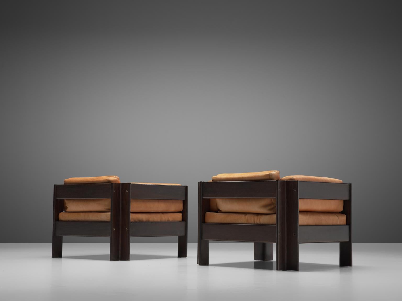 Mid-Century Modern Sergio Asti Pair of 'Zelda' Lounge Chairs in Cognac Leather