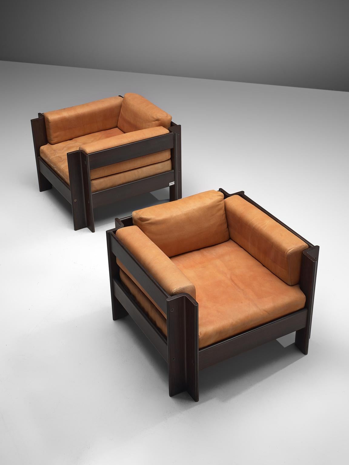 Italian Sergio Asti Pair of 'Zelda' Lounge Chairs in Cognac Leather