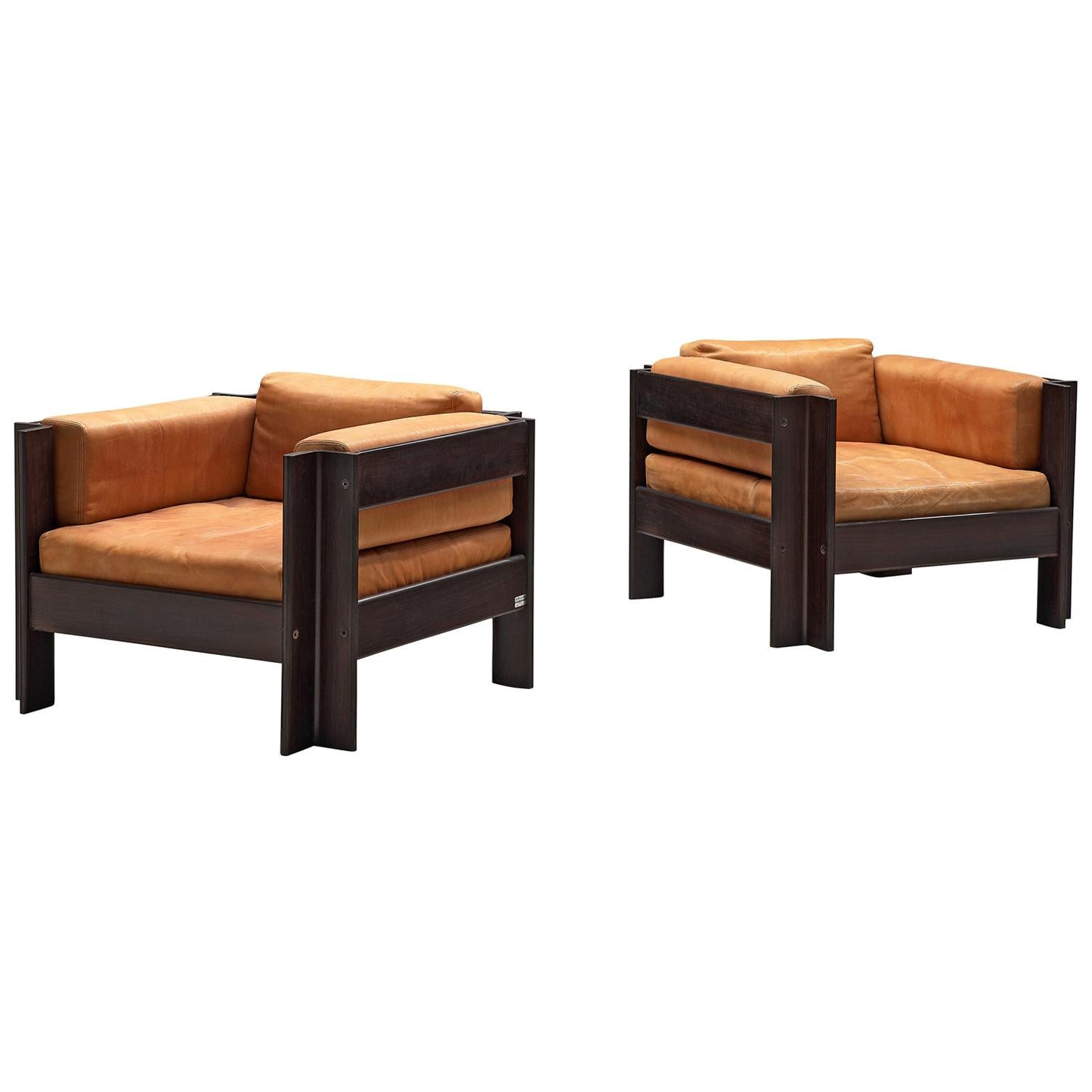 Sergio Asti Pair of 'Zelda' Lounge Chairs in Cognac Leather