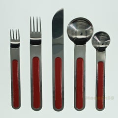 Sergio Asti Red Lauffer Boca Flatware 5-Piece Set Italian Space Age Mid-Century