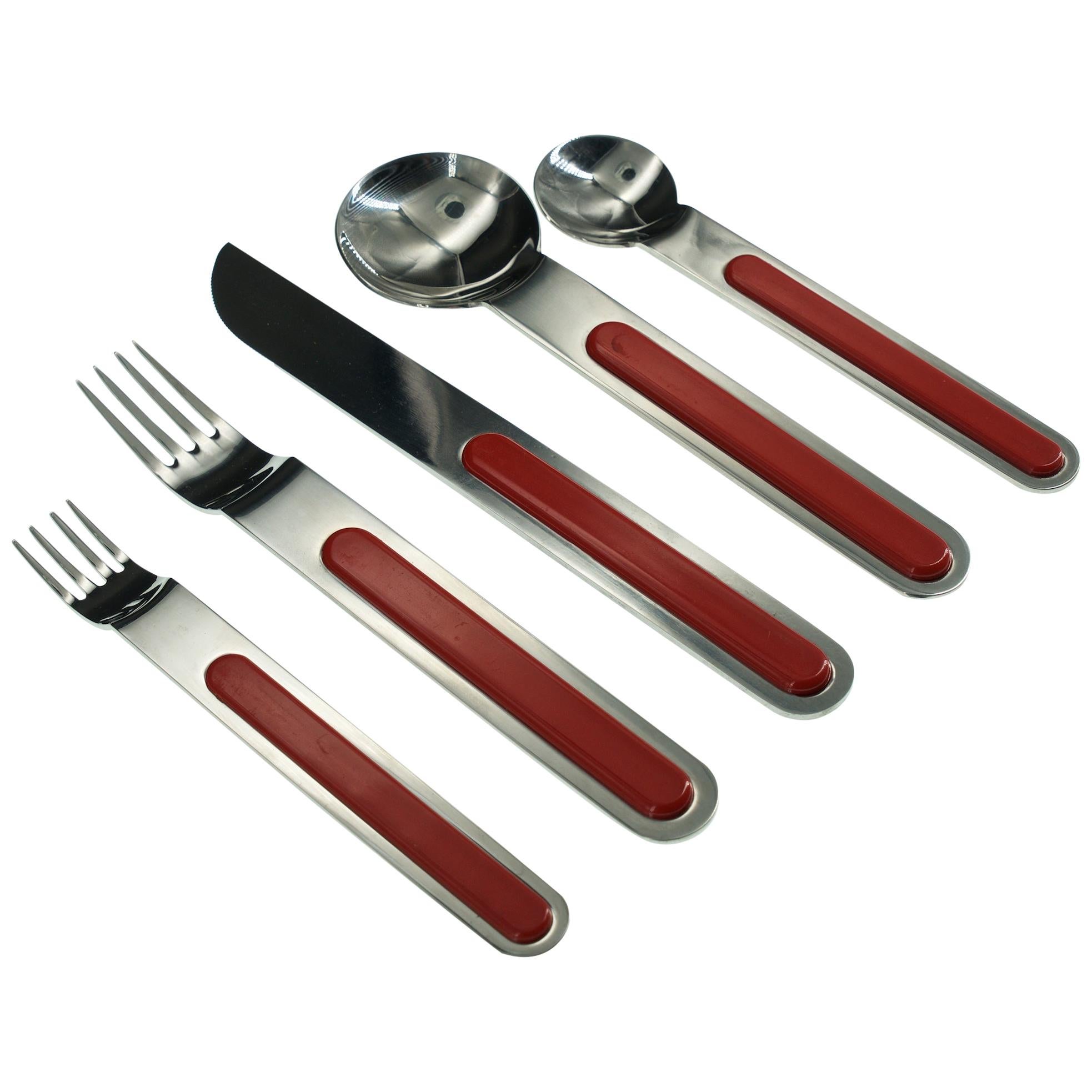 Sergio Asti Red Lauffer Boca Flatware 5-Piece Set Italian Space Age Mid-Century