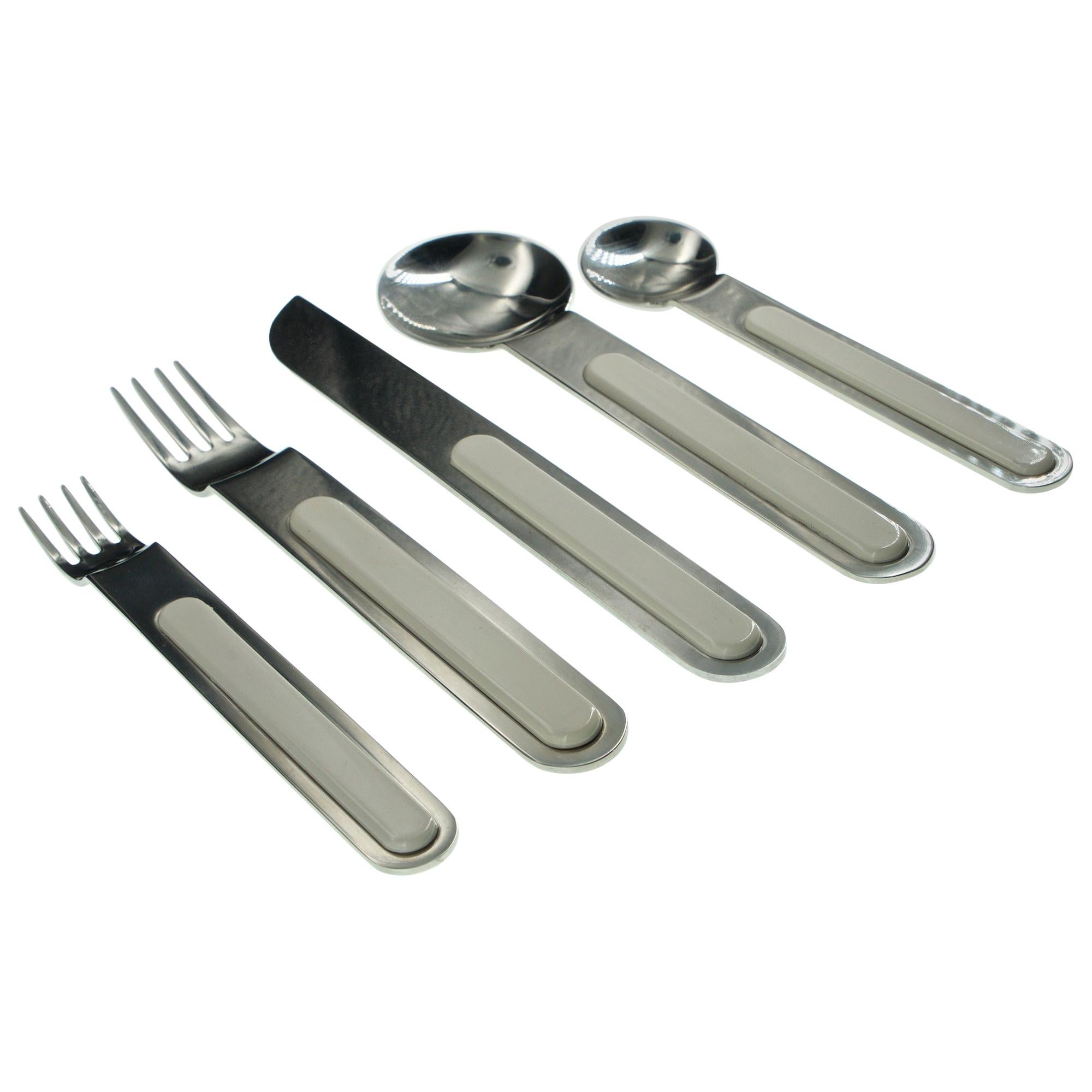 Sergio Asti White Lauffer Boca Flatware 5-Piece Set Mod Italian Space Age