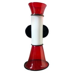 Used Sergio Asti White Lattimo Red and Black 'Bidogale' Glass Vase for Vistosi, 1980s