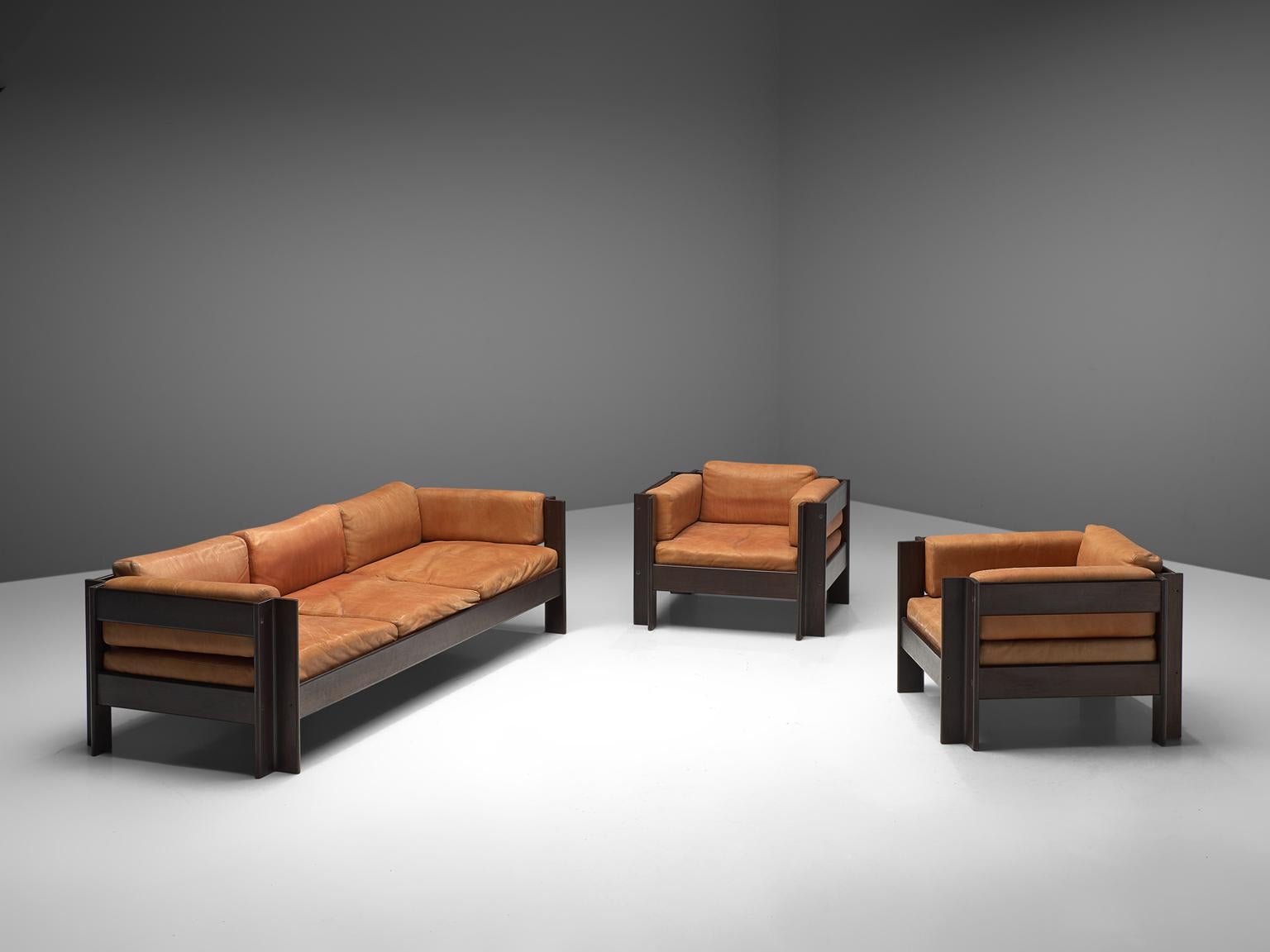 Mid-Century Modern Sergio Asti 'Zelda Lounge Set in Cognac Leather