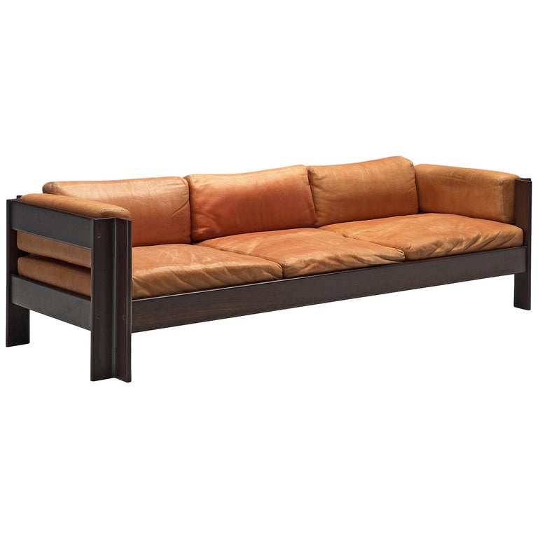 Sergio Asti 'Zelda' Three-Seat Sofa in Cognac Leather at 1stDibs
