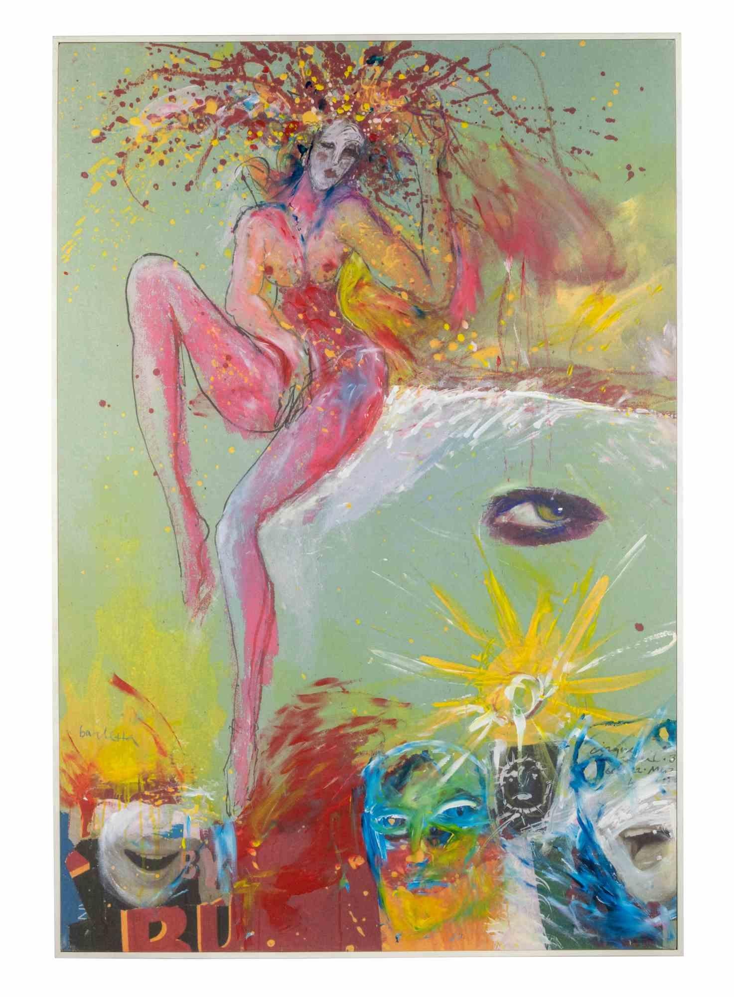 Cirque du Soleil n.34 is a contemporary artwork realized by Sergio Barletta in 1990s.

Hand Signed on the lower margin.

Mixed media and collage on canvas.

Includes frame: 142 x 97 cm