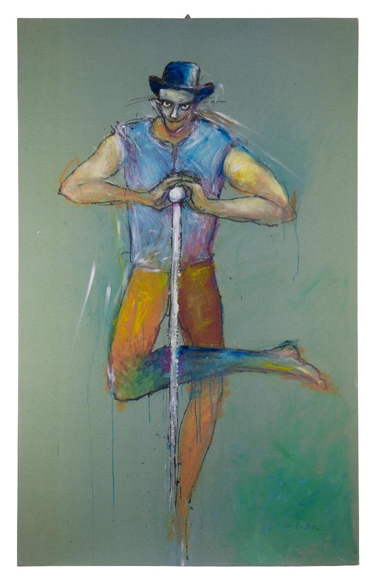 The Juggler is an original Contemporary artwork realized in 1990s by the italian Contemporary artist Sergio Barletta.

Original mixed colored tempera and oil panting.

Hand signed on the ,lower margin.