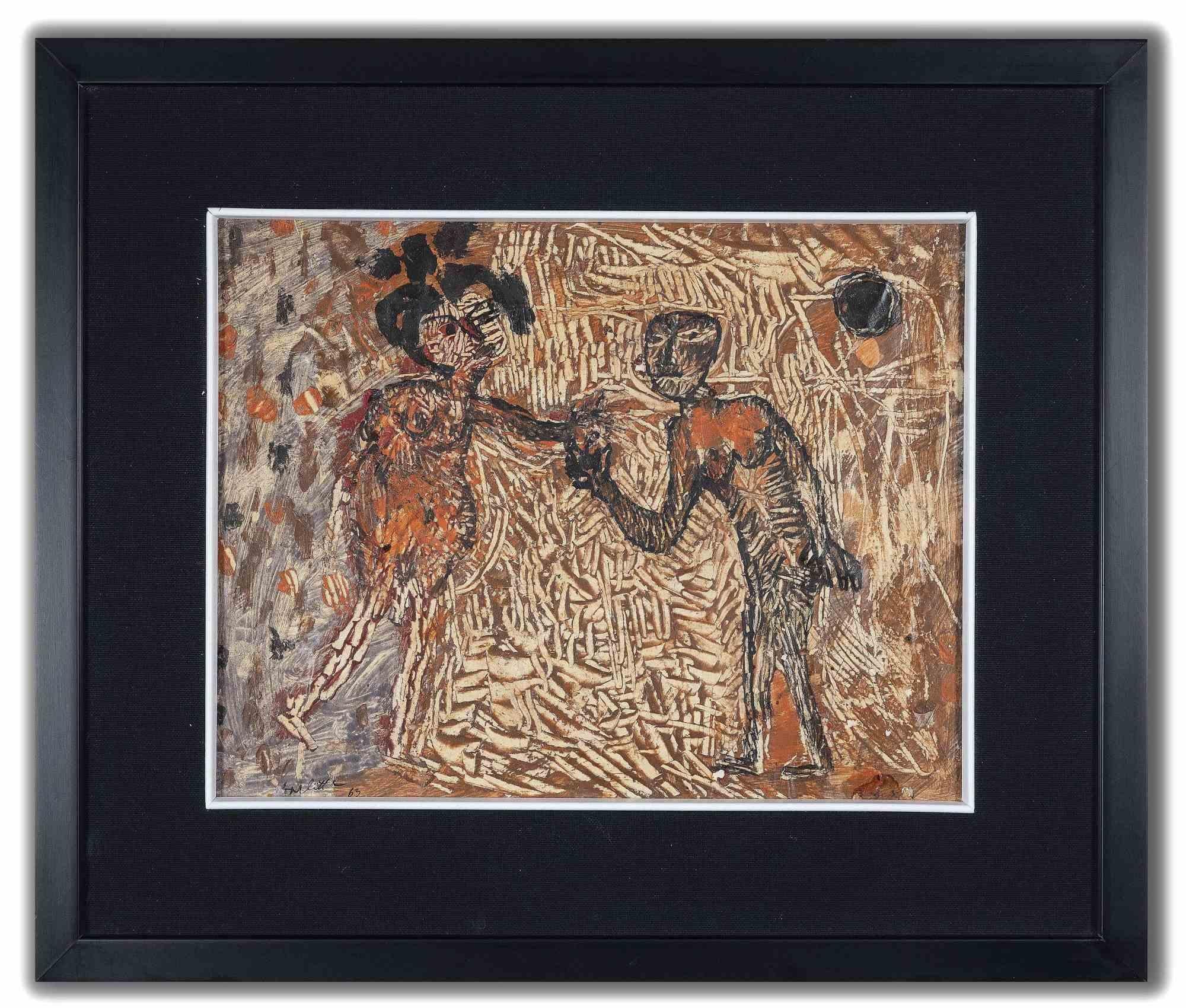 Figures is an original artwork realized by Sergio Barletta in 1963.

Mixed colored oil and tempera on paper. Hand signed and dated on the lower left.

Label on the back.

Includes frame: 39 x 3 x 46 cm


Sergio Barletta (1934)  is an Italian