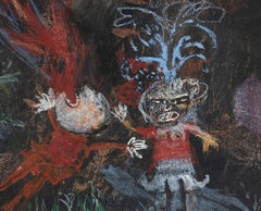 Feuerschlucker  -  Tempera von Sergio Barletta – 1970er-Jahre