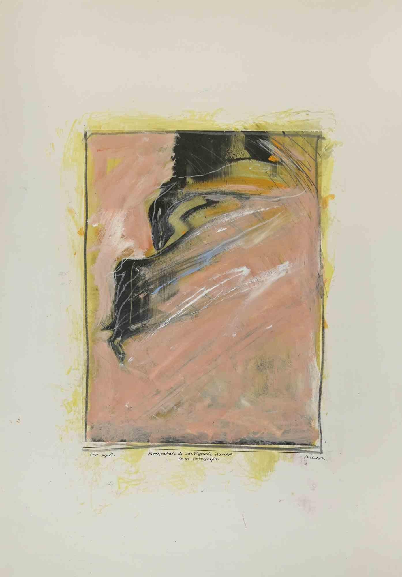 Die Bewegung einer Frau, während sie fotografiert wird, ist ein auf Karton aufgetragenes Gemälde von Sergio Barletta aus dem Jahr 1991.

Tempera und Bleiweiß auf Karton.

Am unteren Rand handsigniert, betitelt und datiert. 

Gute