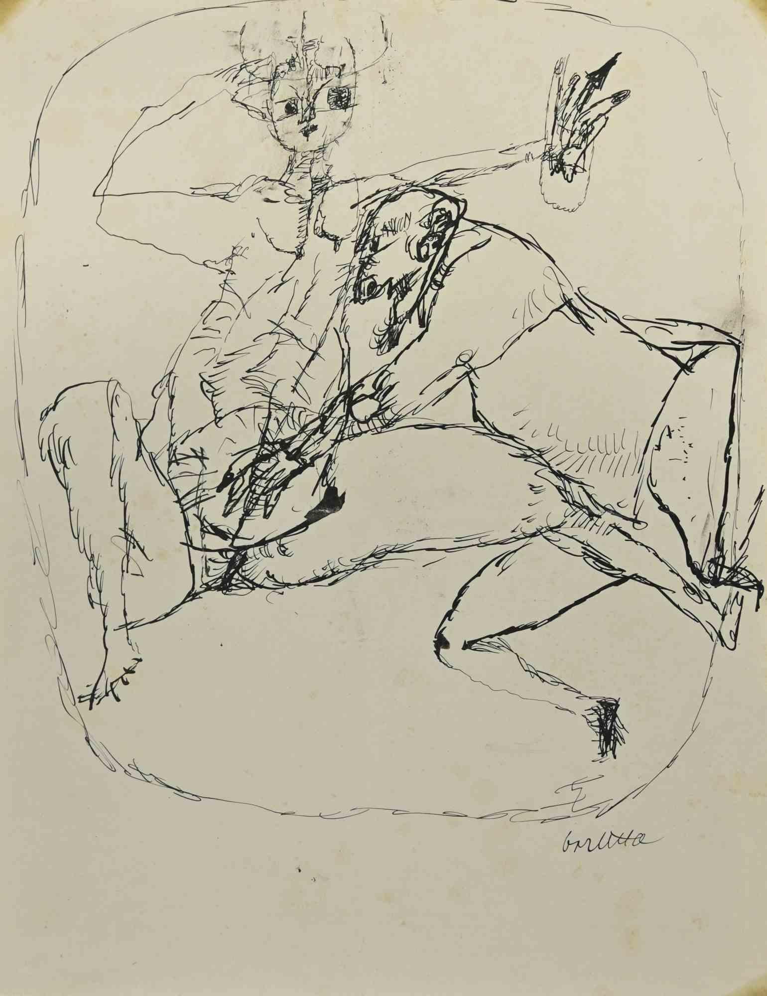 Sexual Attraction is a China ink drawing artwork, realized by Sergio Barletta in the 1970s.

Hand-signed on the lower margin. 

Good conditions with foxing on the margins

Included passport, 70 x 50 cm.

Sergio Barletta (1934) is  an Italian