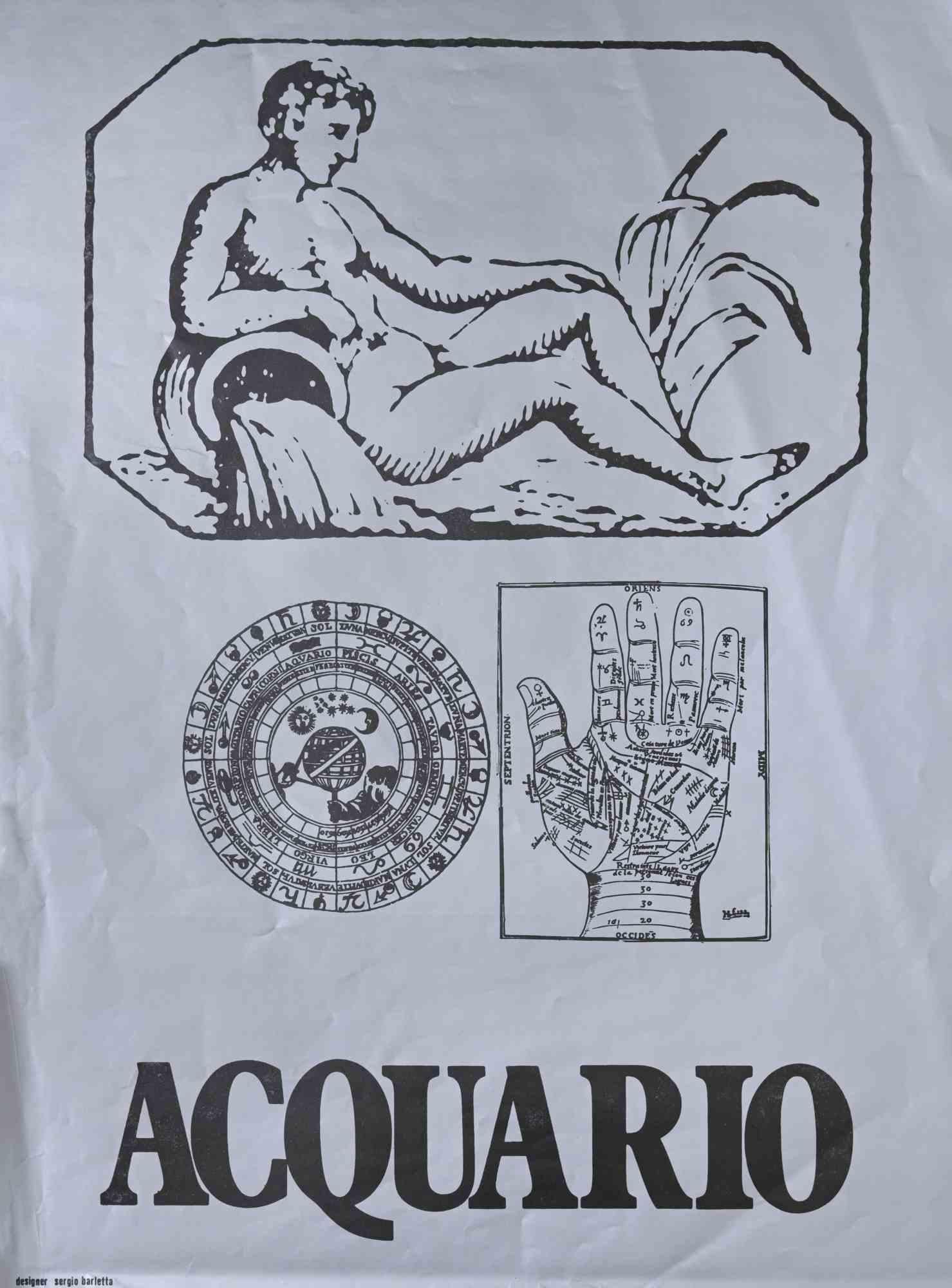 Aquarius  is a screen print on grey paper realized by Sergio Barletta in 1973. 

68 x 49 cm.

Good conditions.

Sergio Barletta  (1934) is an Italian cartoonist and illustrator, who has also published some humorous and political satire books. From