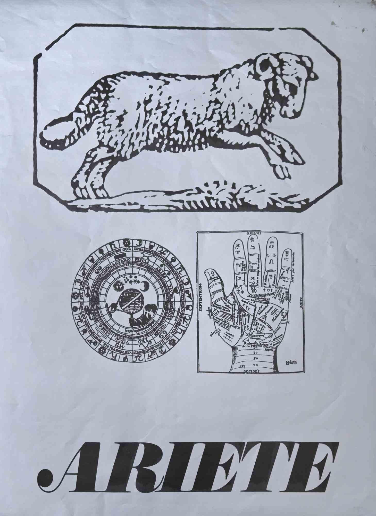 Aris est une sérigraphie sur papier gris réalisée par Sergio Barletta en 1973. 

68 x 50 cm.

Bon état à l'exception de quelques traces de l'époque sur les marges.

Sergio Barletta  (1934) est un dessinateur et illustrateur italien qui a également