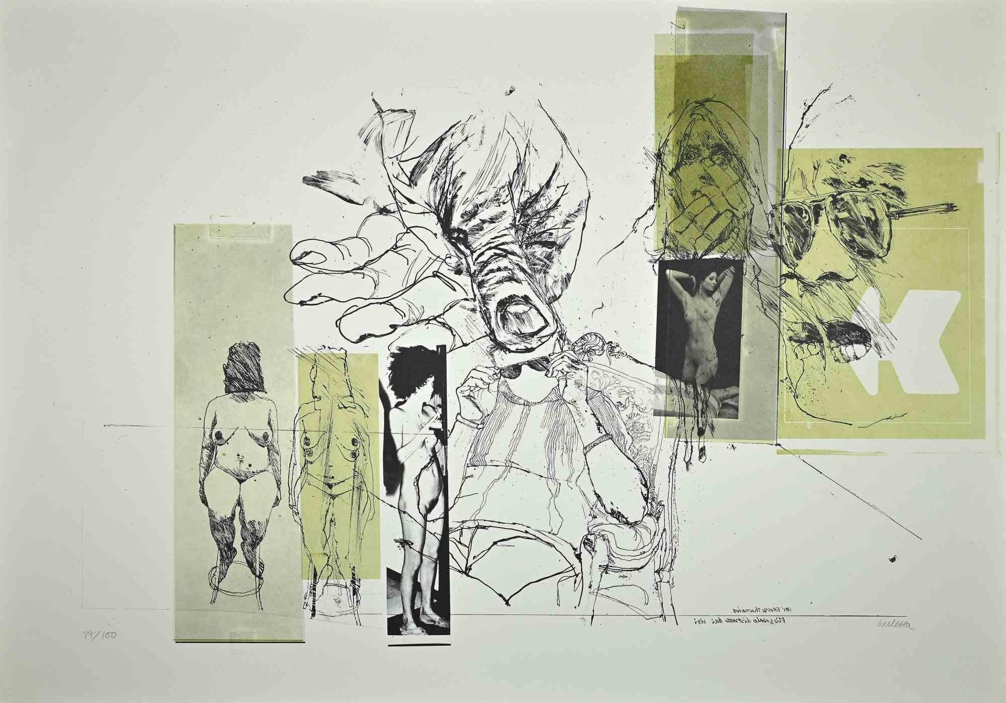 Sergio Barletta Figurative Print - Eros and Thanatos - Etching by Sergio barletta - 1970s