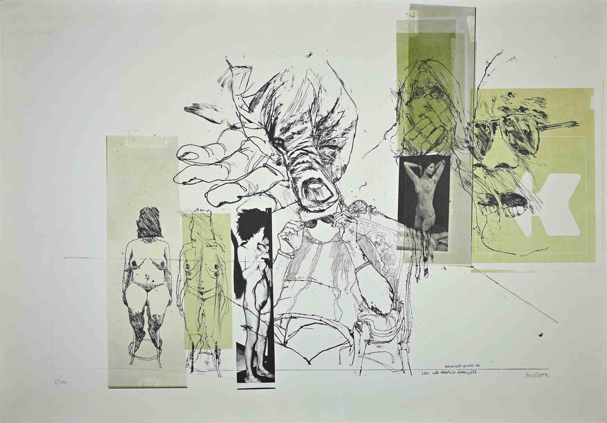 Sergio Barletta Figurative Print - Eros and Thanatos - Etching by Sergio barletta - 1970s