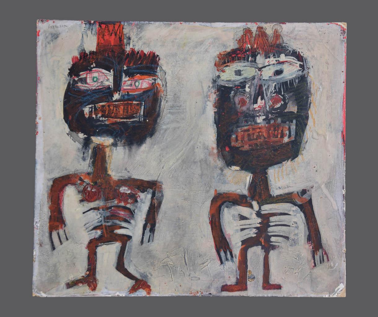 Figures is an original painting in oil and tempera on hard cardboard, realized by Sergio Barletta in 1960.

Hand-signed at the top-left.

In good conditions.

The artwork represents two figures through expressionistic style by confident and quick