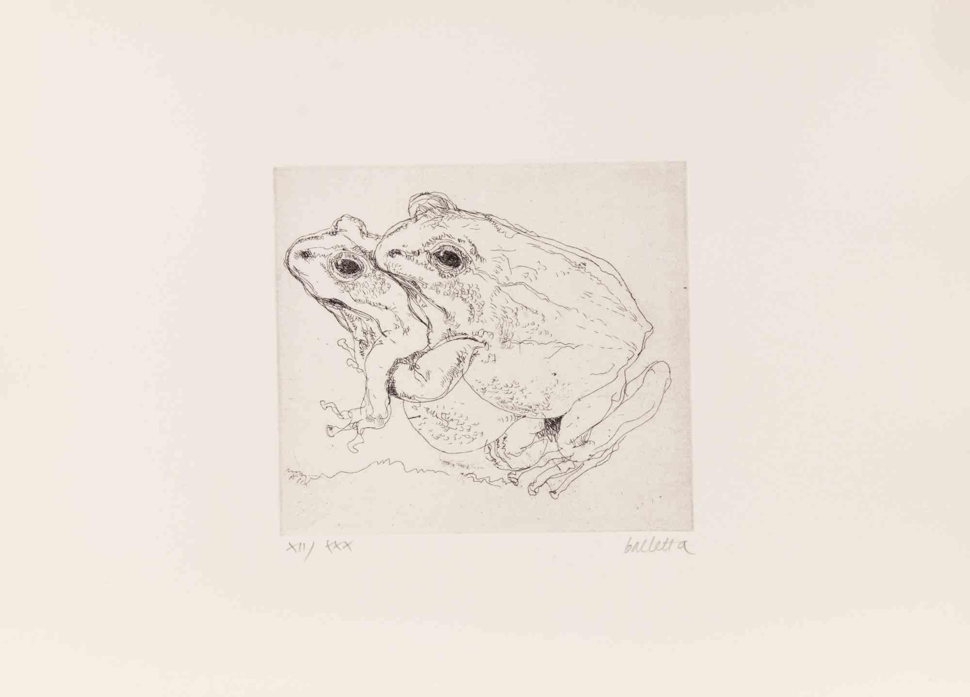 Radierung „Frogs“ von Sergio Barletta, signiert, Auflage: 30, 1970er Jahre