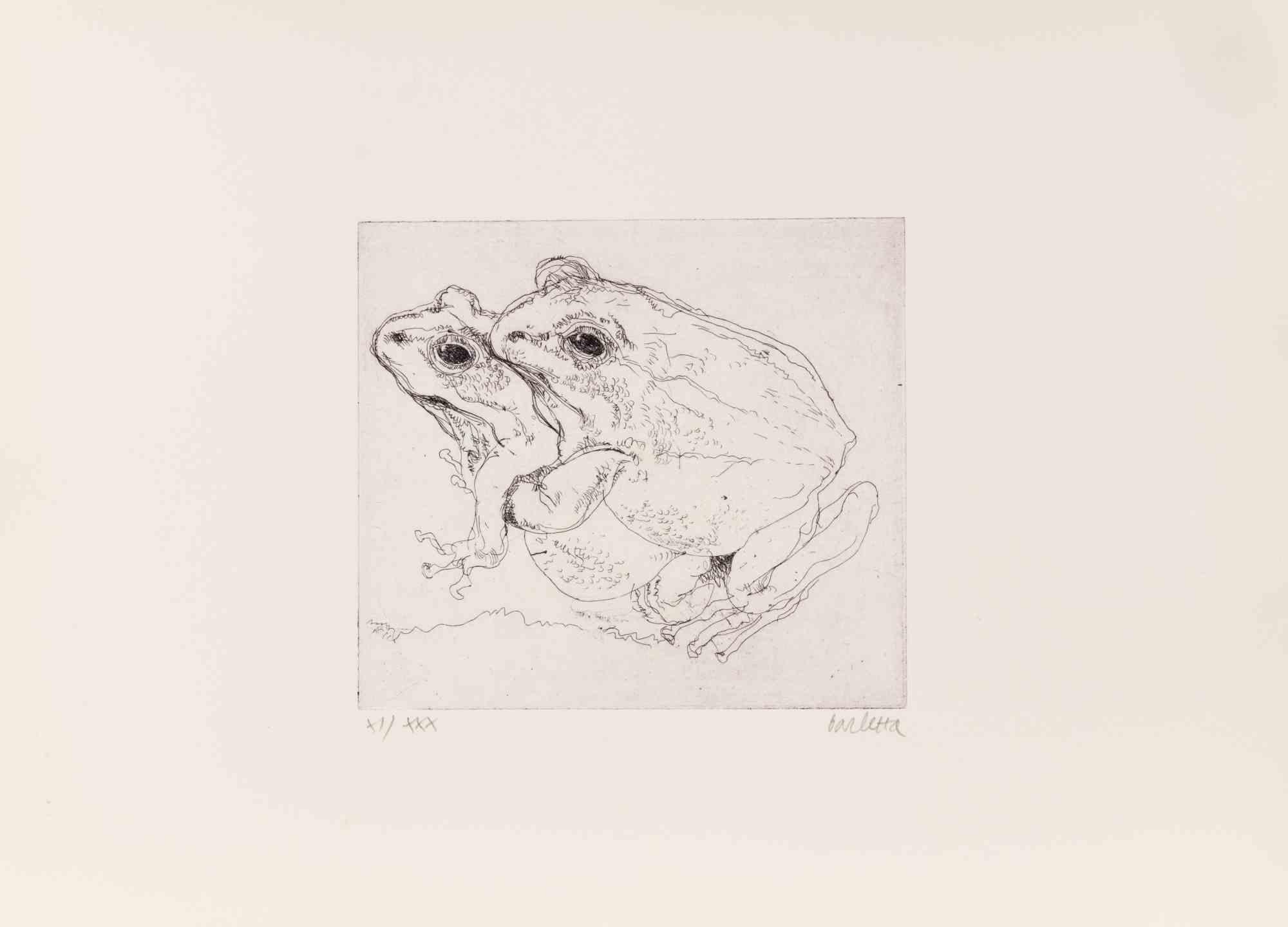 Etching and drypoint realized by Sergio Barletta.

Hand signed and numbered.

Edition of 30 in roman numbers.

Very good condition.