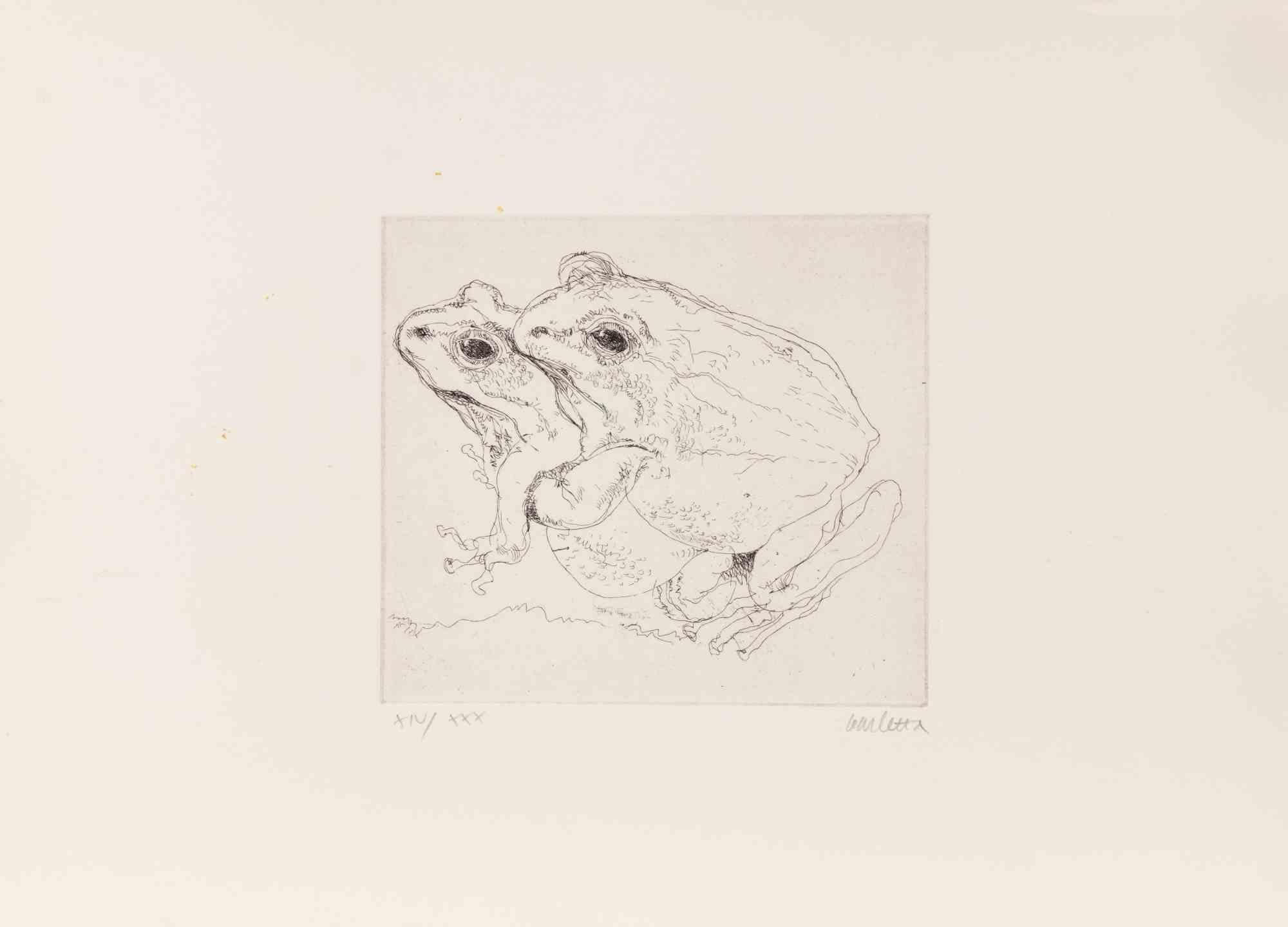 Radierung „Frogs“ von Sergio Barletta, signiert, Auflage: 30, 1970er Jahre