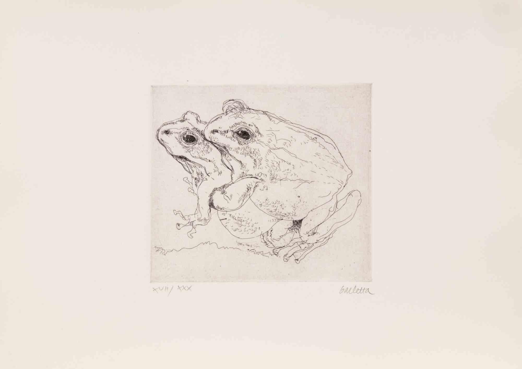 Etching and drypoint realized by Sergio Barletta.

Hand signed and numbered.

Edition of 30 in roman numbers.

Very good condition.