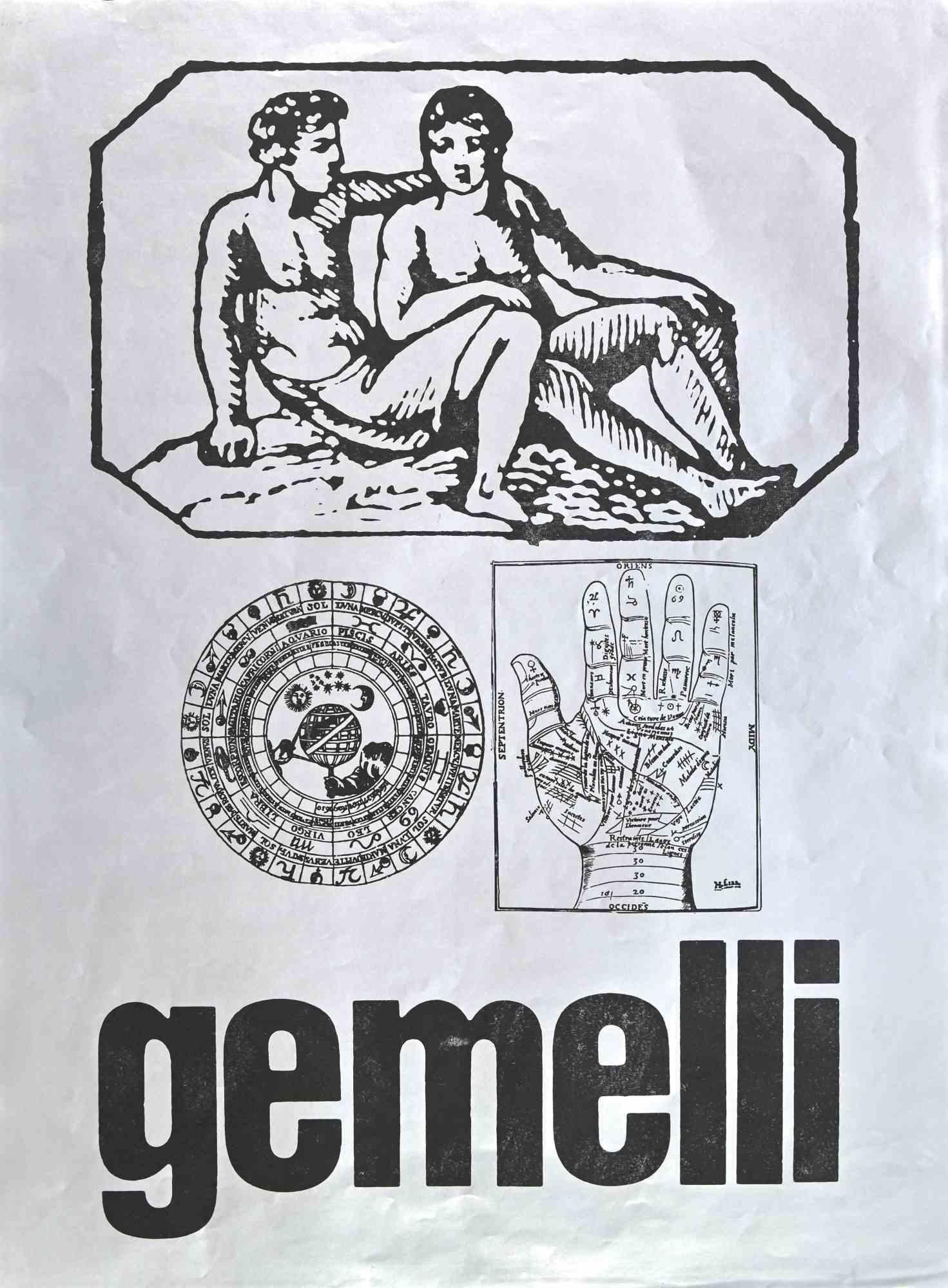 Gemini is a screen print on grey paper realized by Sergio Barletta in 1973. 

68 x 49 cm.

Good conditions!

Sergio Barletta  (1934) is an Italian cartoonist and illustrator, who has also published some humorous and political satire books. From the