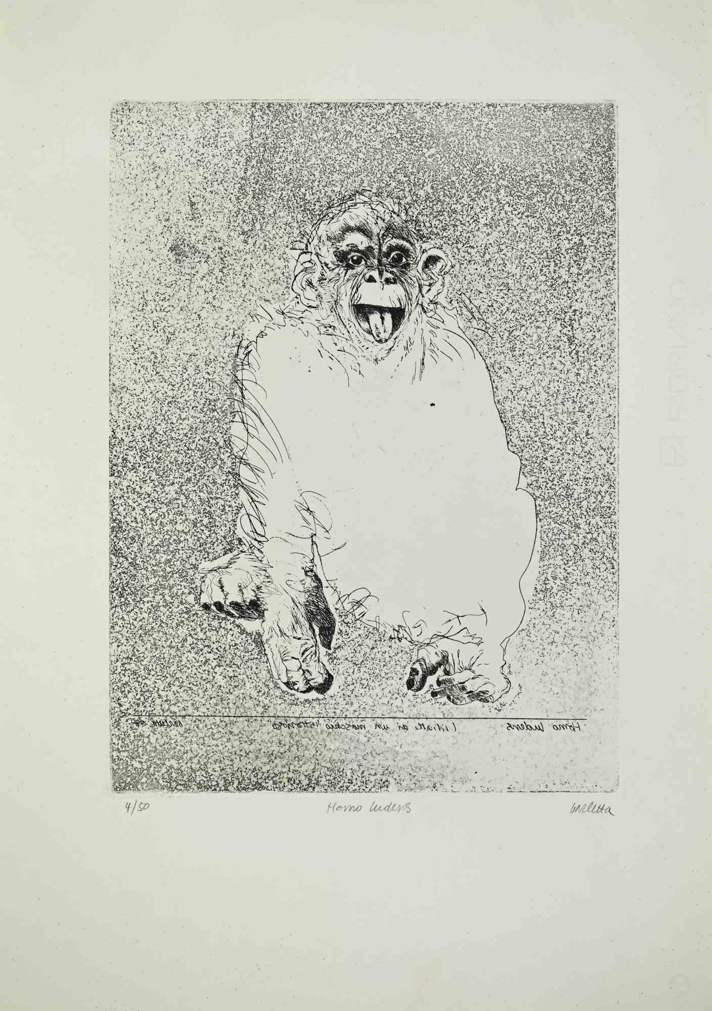 Homo Ludens - Etching by Sergio Barletta - 1960s