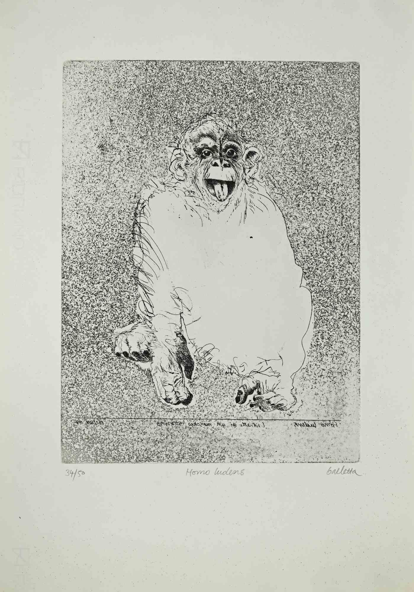 Homo Ludens - Etching by Sergio Barletta - 1960s