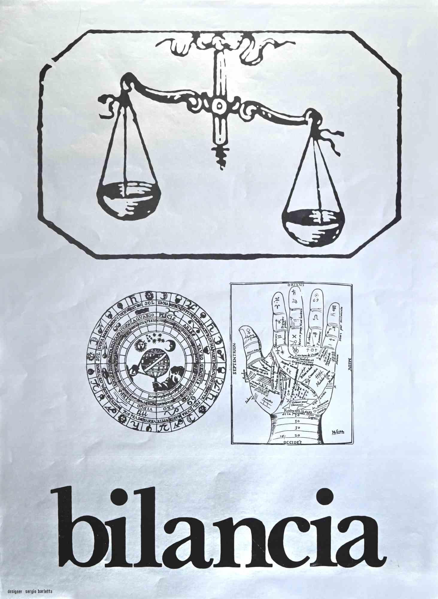 Libra is a vintage poster on silvery paper realized by Sergio Barletta.

In good conditions

The artwork represents the zodiac sign.

Sergio Barletta  (1934) is an Italian cartoonist and illustrator, who has also published some humorous and