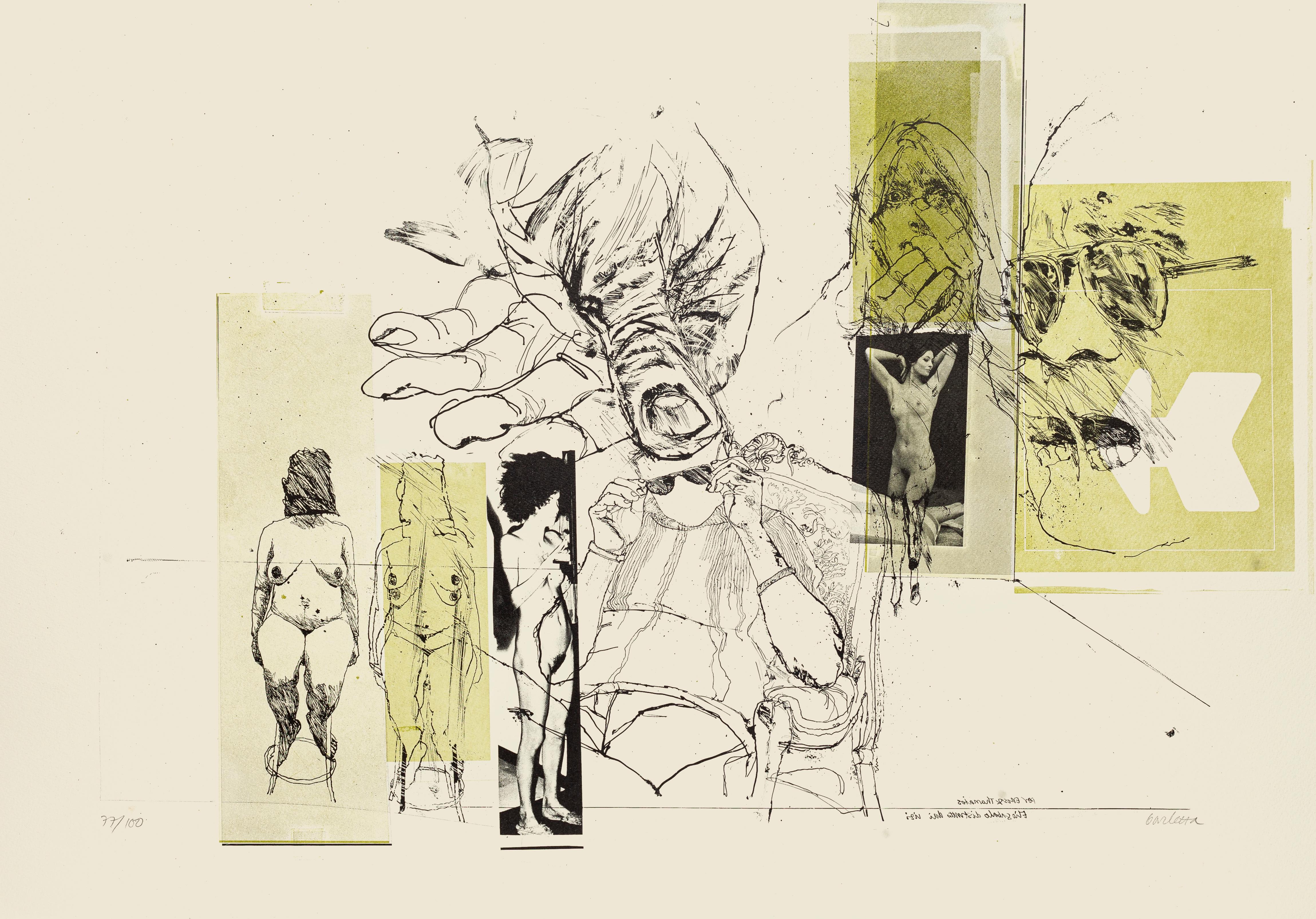 Sergio Barletta Print - Nude and Hand - Original Lithograph by Sergi Barletta - 1970s