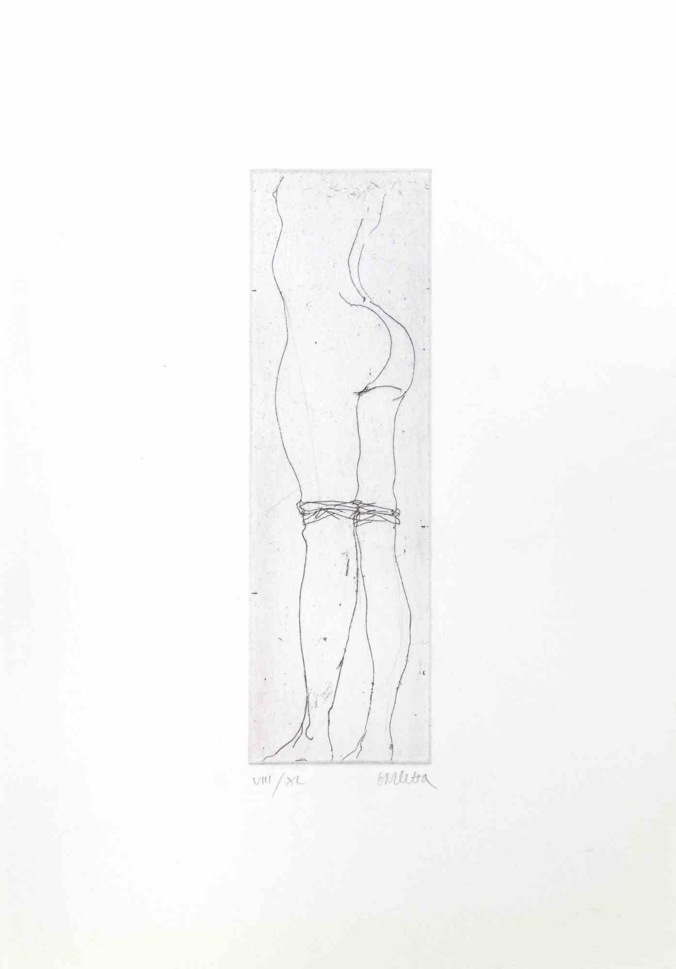Nude  is a Hand-colored etching artwork, realized in 1974 by  Sergio Barletta.

Hand-signed on the lower right in pencil. numbered in Roman numerals on the lower left, from the edition of XL prints.

In very good conditions.

The artwork represents