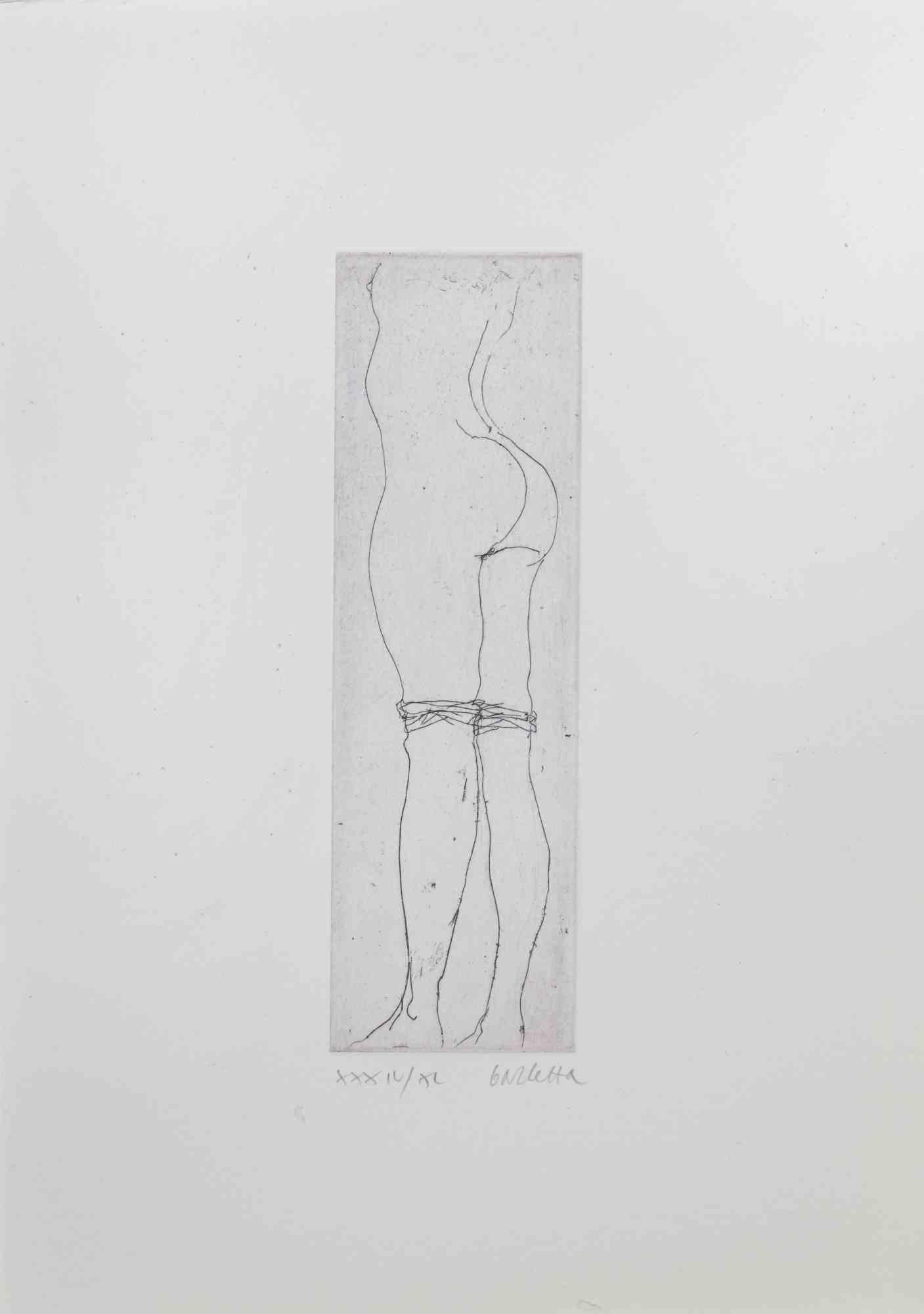 Nude est une gravure sur carton réalisée par Sergio Barletta en 1974. 

dimensions de la feuille, 25 x 17 cm.

Signé au crayon dans la marge inférieure droite.

Edition XXXIV/XL 

Bonnes conditions
