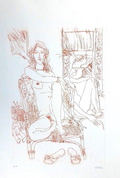 Vintage Nude Model - Etching by Sergio Barletta - 1970s