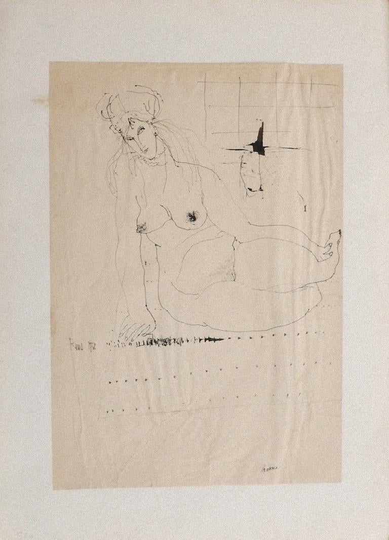 Nude is an original drawing in pen realized by Sergio Barletta in 1958.

Applied on passepartout: 70 x 49.5 cm.

Hand-signed on the lower right, dated along the left margin.

In very good conditions with some folding and foxing along the margins