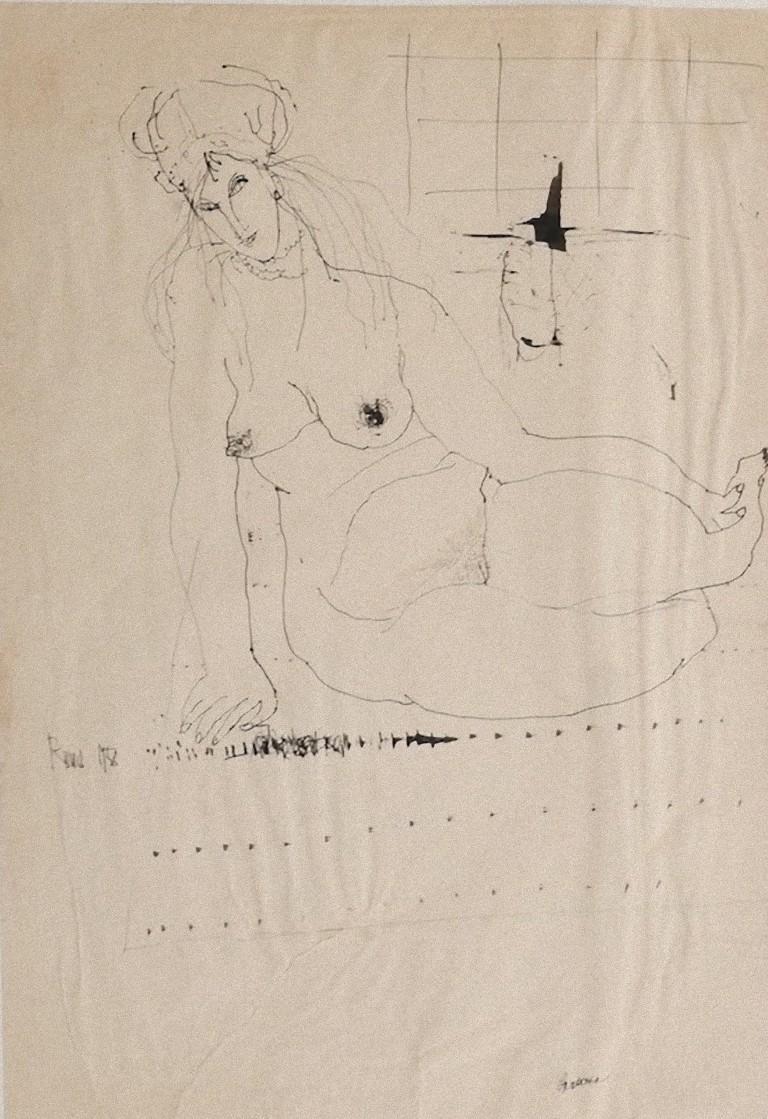 Nude est un dessin original au stylo réalisé par Sergio Barletta en 1958.

Appliqué sur passepartout : 70 x 49,5 cm.

Signé à la main en bas à droite, daté dans la marge gauche.

En très bonnes conditions avec quelques pliures et rousseurs le long