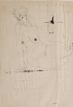 Nudefarbene Originalzeichnung mit Bleistift von Sergio Barletta - 1958