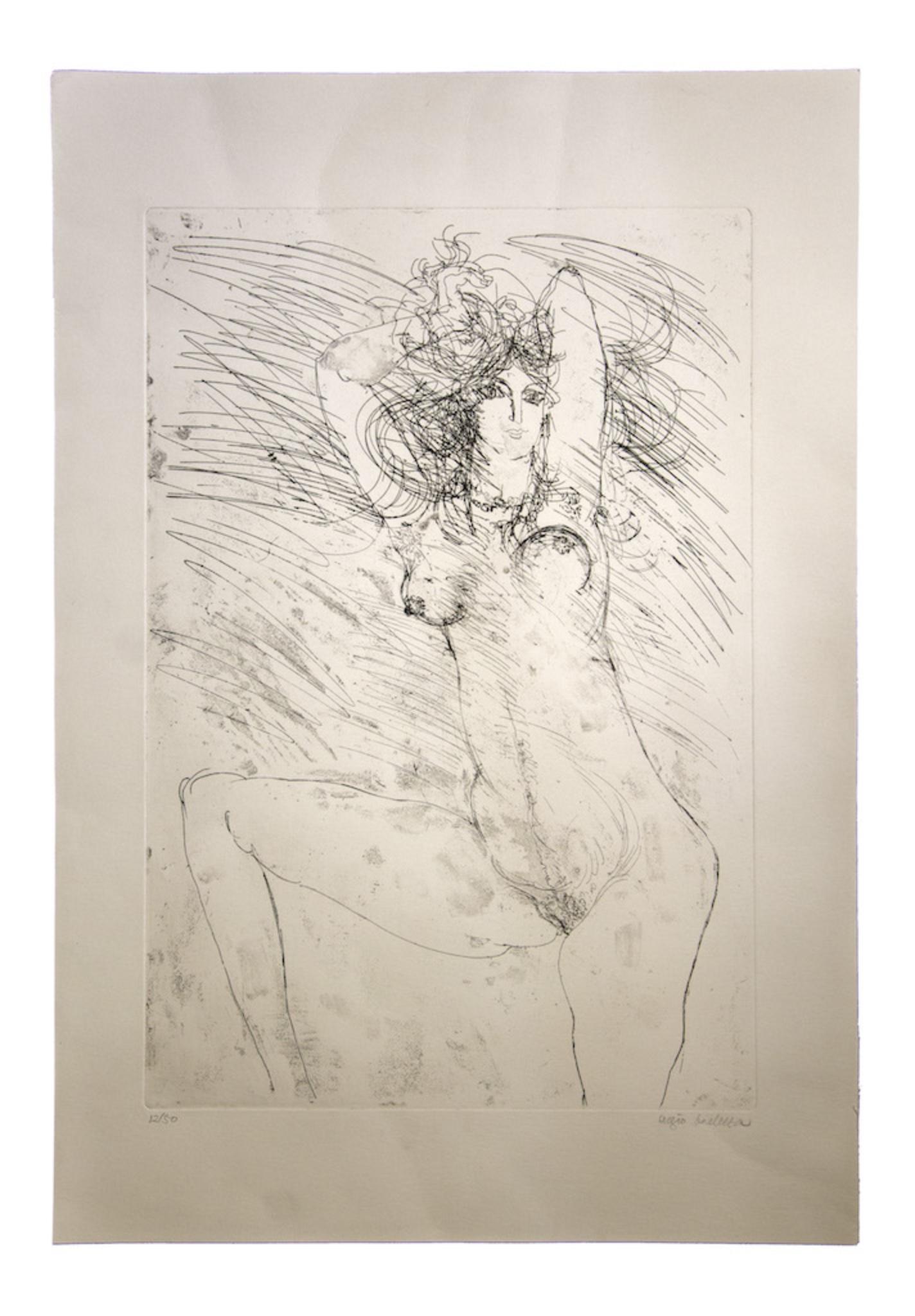 Nude is an original etching realized by Sergio Barletta in 1980. 

Hand-signed on the lower right in pencil. Numbered, edition of 12/50 prints, on the lower left in pencil.

In very good conditions, except for some folding. 

The artwork represents