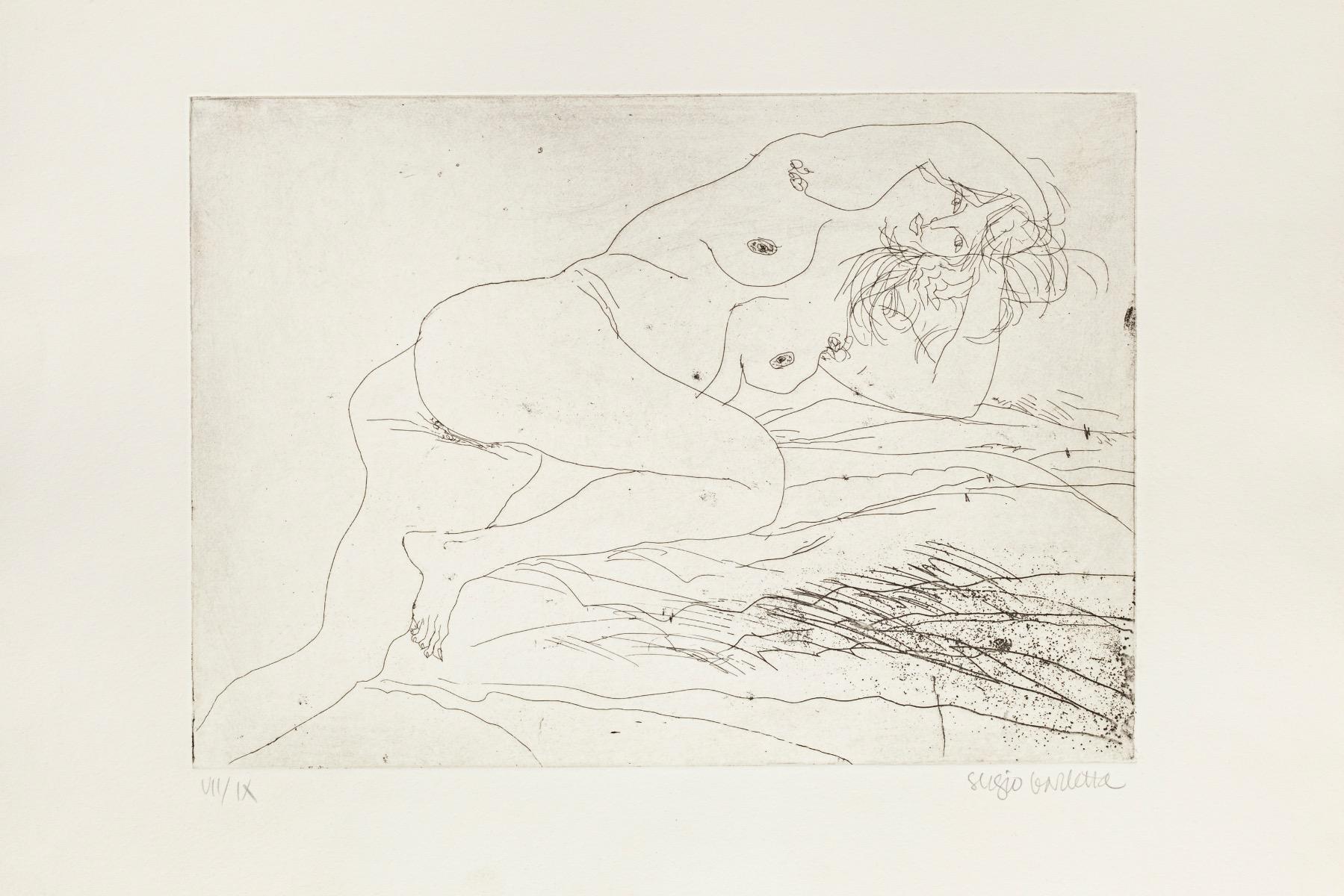 Nude - Original Etching by Sergio Barletta - 20th Century For Sale 1