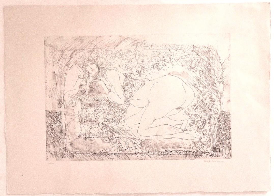 Nude  -  Etching on Cardboard by Sergio Barletta - 1970s