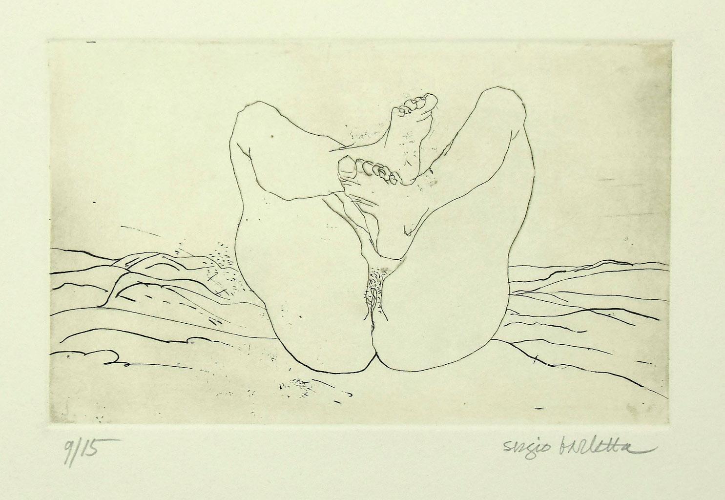 Nude is an original etching realized by Sergio Barletta. 

Hand-signed on the lower right in pencil. Numbered, edition of 9/15 prints, on the lower left in pencil.

In very good conditions.

Sheet Dimension:35 x 50.5 cm

The artwork represents a