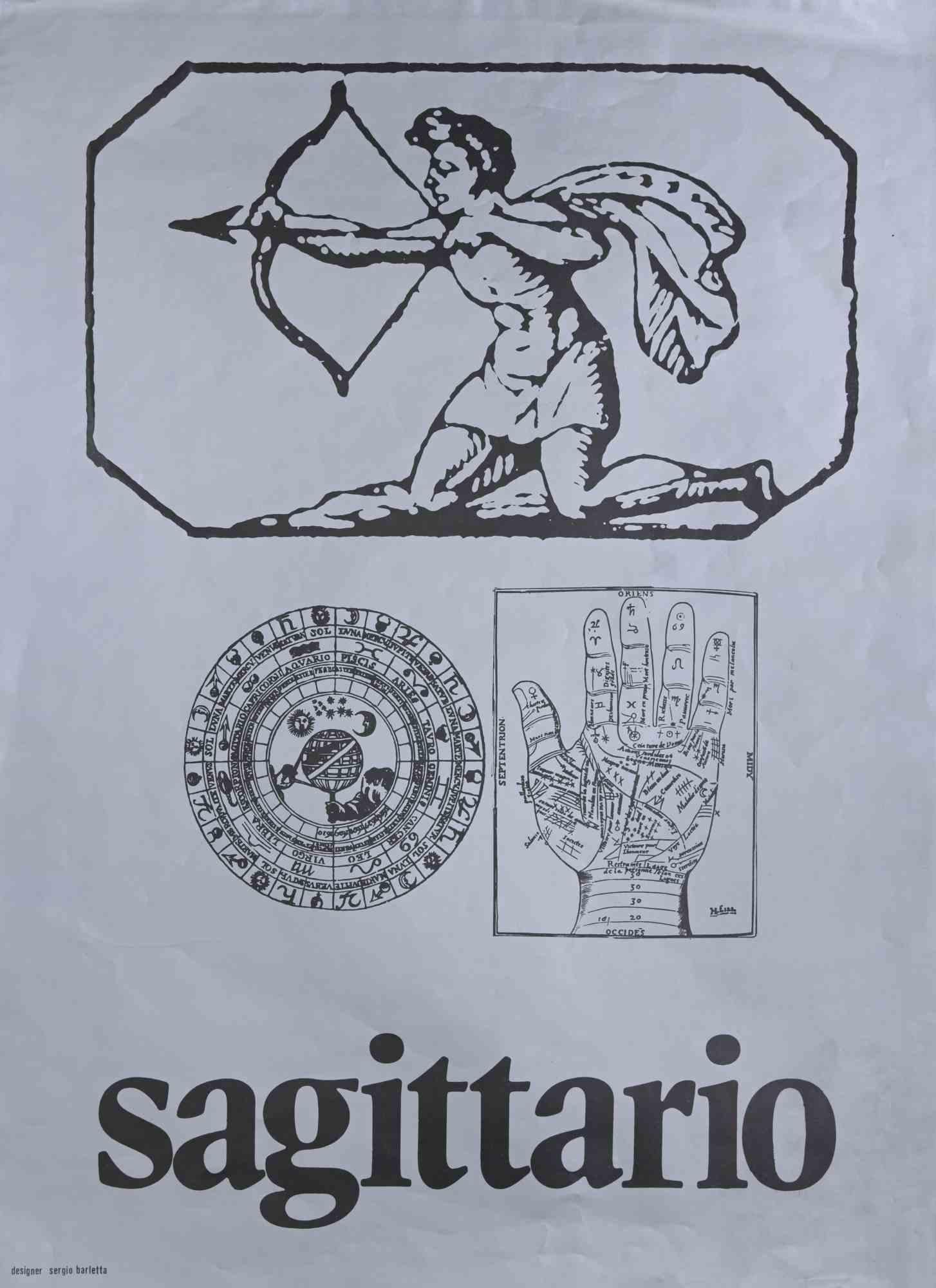 Sagittarius is a screen print on grey paper realized by Sergio Barletta in 1973. 

68 x 50 cm.

Good conditions.

Sergio Barletta  (1934) is an Italian cartoonist and illustrator, who has also published some humorous and political satire books. From