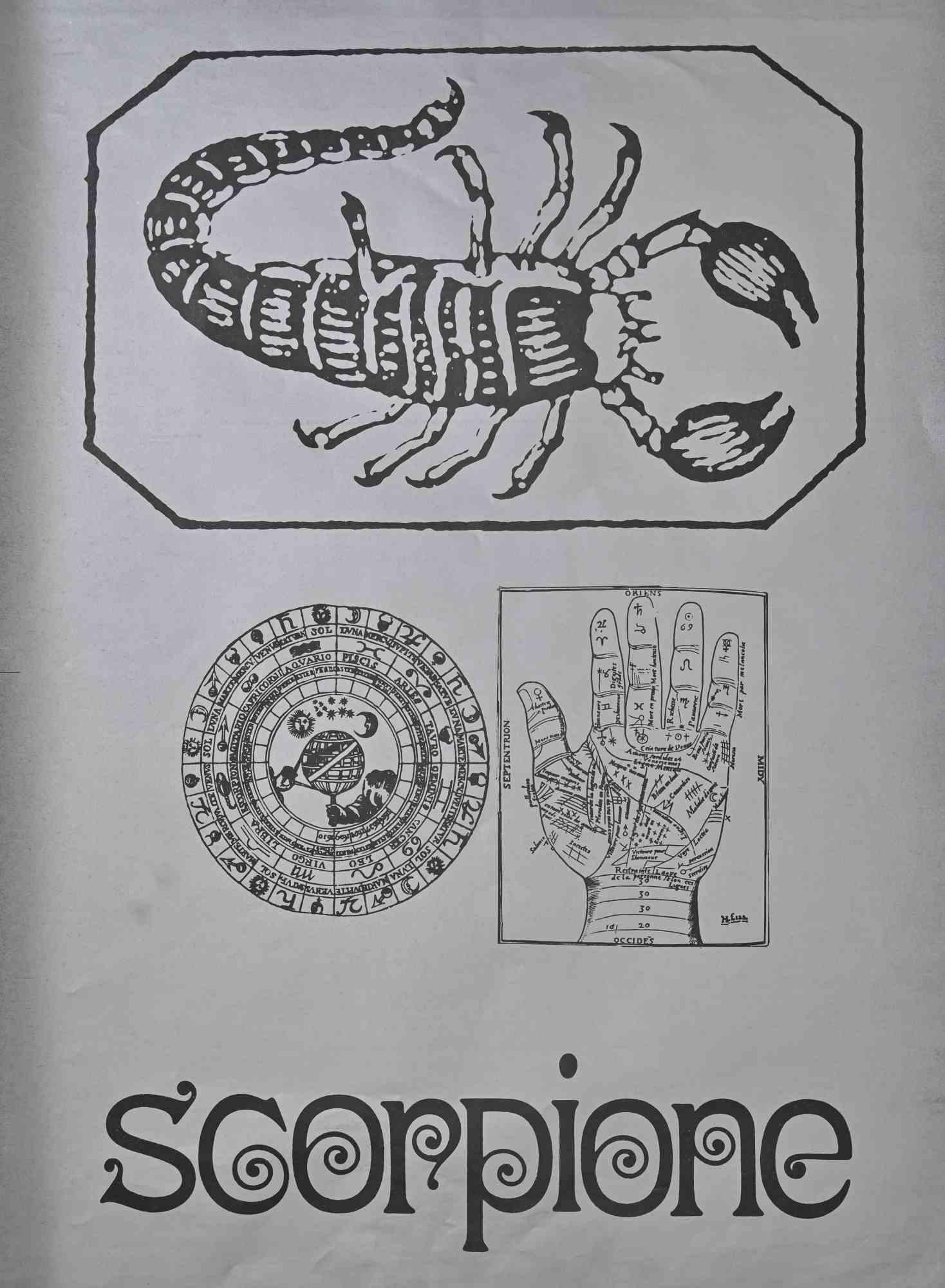 Escorpio es una serigrafía sobre papel gris realizada por Sergio Barletta en la década de 1970. 

Buen estado, salvo algunas señales de la época en los márgenes.


Sergio Barletta (1934) es un dibujante e ilustrador italiano, que también ha