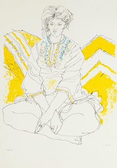 Sitzende Frau – Lithographie von Sergio Barletta – 1980er Jahre