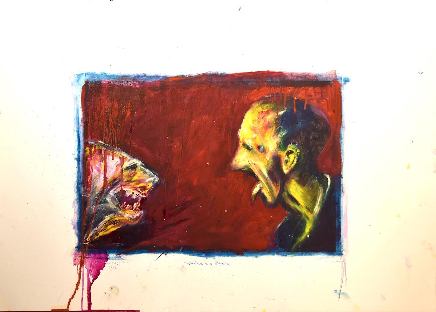 The Scare is an original painting realized by Sergio Barletta in 1997.

Applied on passepartout: 51 x 72 cm. Image Dimensions: 30 x 43 cm

Hand-signed on the lower left.

In good conditions, except for small folding along the left margins which do