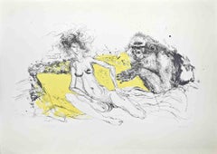 Woman and Chimpanzee - Lithograph by Sergio Barletta - 1980