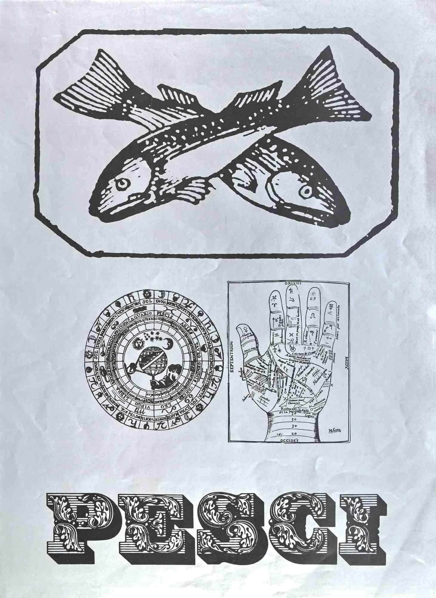 Tierkreiszeichen-Schild Pisces – Offset von Sergio Barletta – 1973