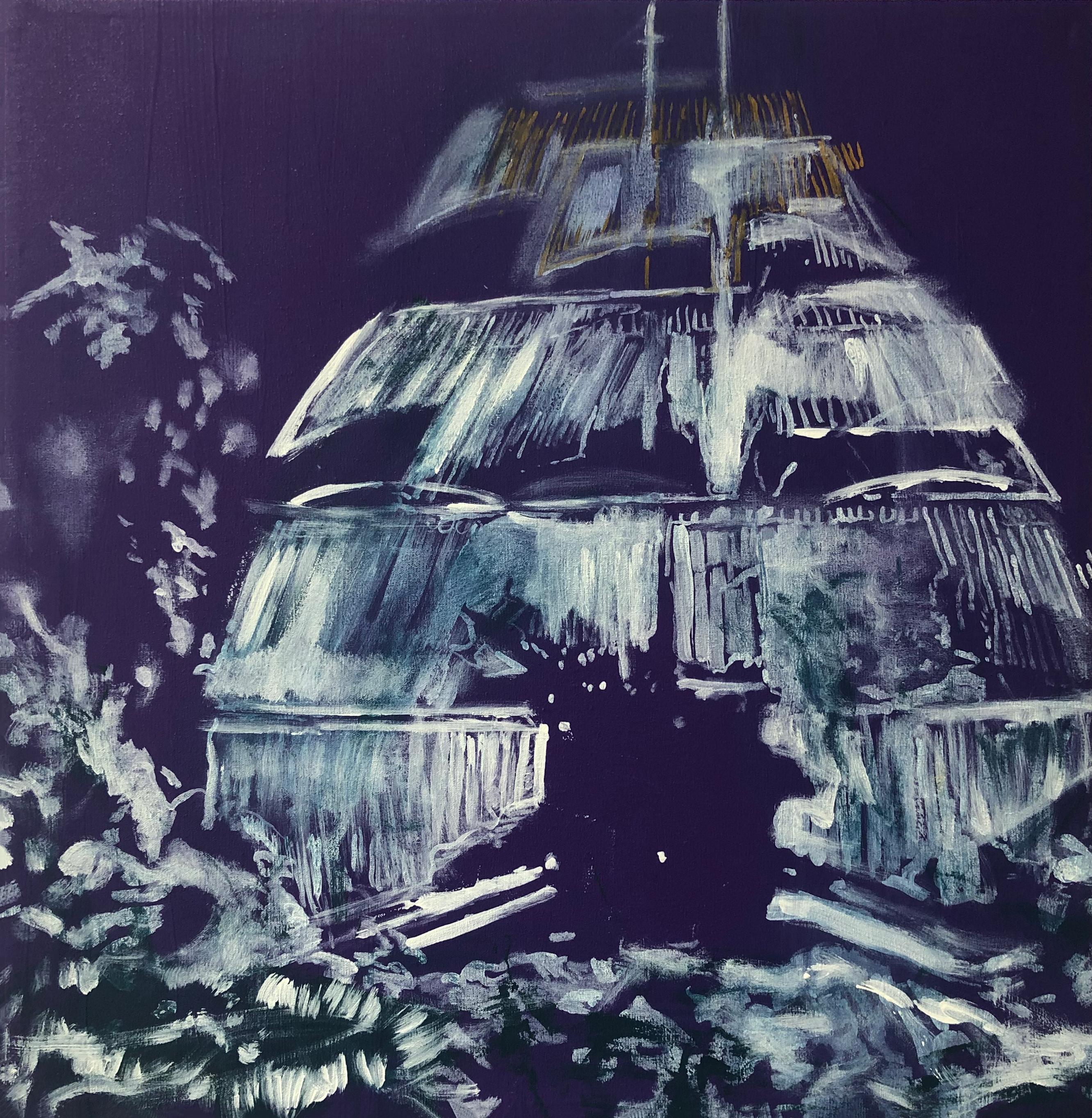 Barcos Violeta II & III, Diptychon. Mix-Media-Gemälde auf Leinwand – Painting von Sergio Bazan