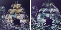 Barcos Violeta II & III, Diptychon. Mix-Media-Gemälde auf Leinwand