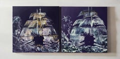 Barcos Violeta II & III, Diptych. Mix media painting on Canvas